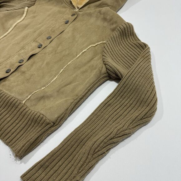 Woman's Say What Faux Fur Zip-up Button Tan Brown Petite Jacket Size Large Hood - Picture 2 of 9